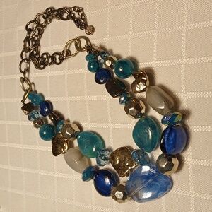 Ruby Rd Bead Necklace Turquoise Color  Blue Beads Faux Hematite Costume Jewelry